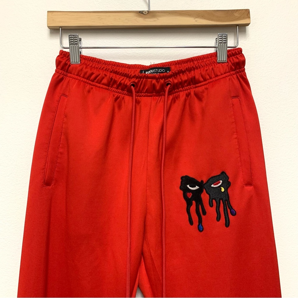 Roku Studio‎ Mini Tear Drip Track Pants Joggers Size Medium Red Tear Drop Eyes - Picture 3 of 12